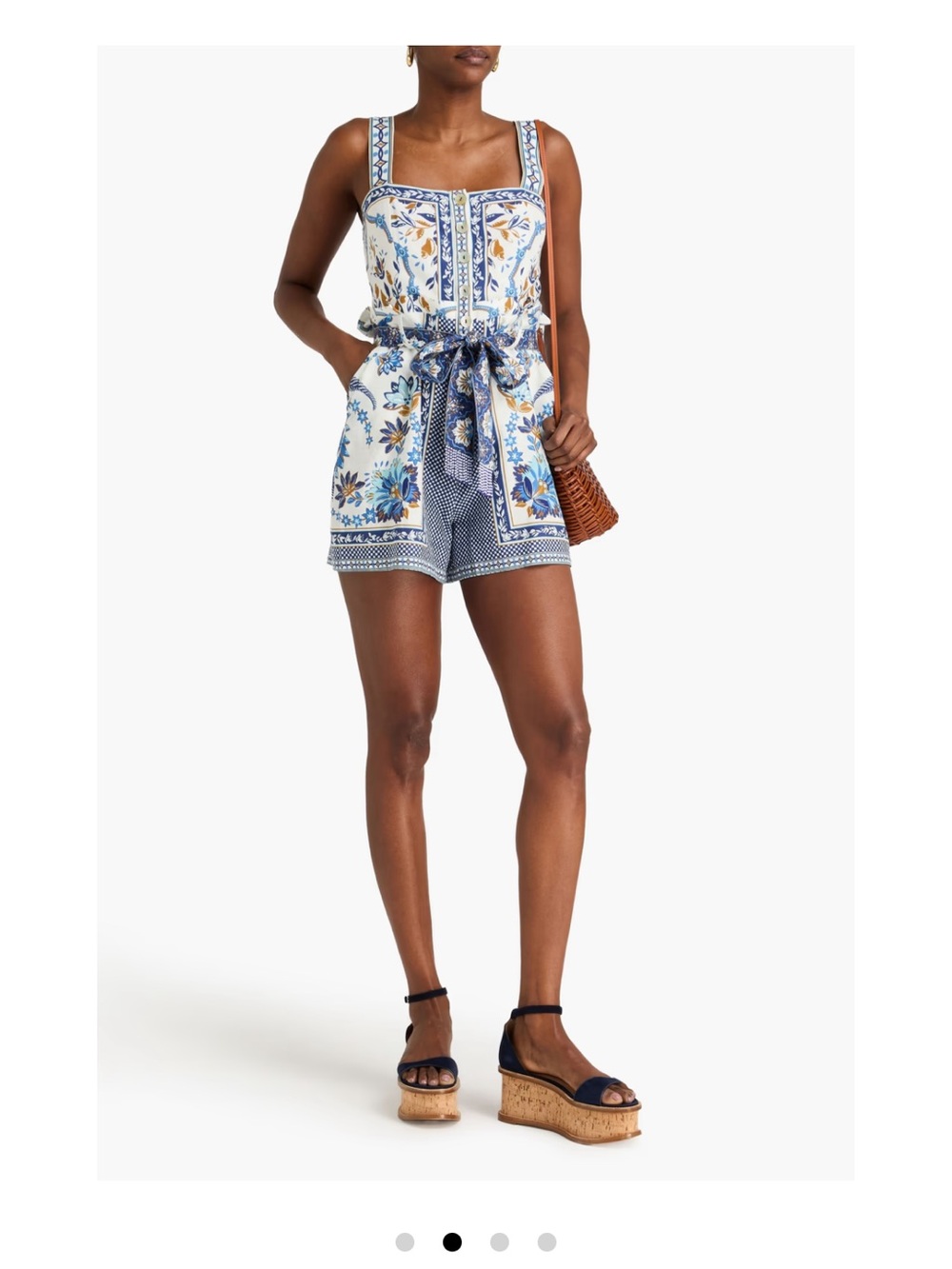 FARM Rio Blue, White & Gold Floral Belted Romper - Picture 2 of 3
